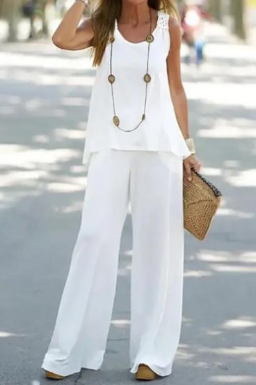 Set with crochet detail, white