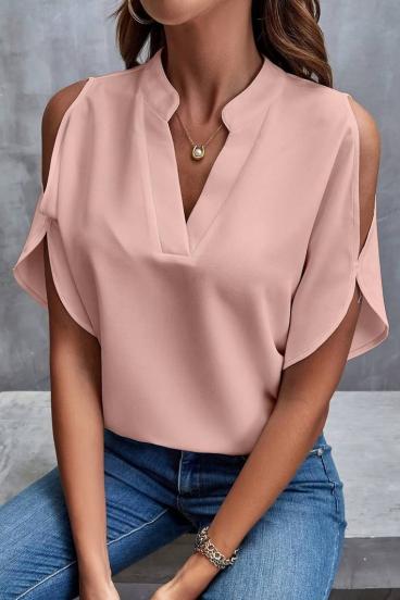 Elegant loose blouse with "V" neckline, light pink