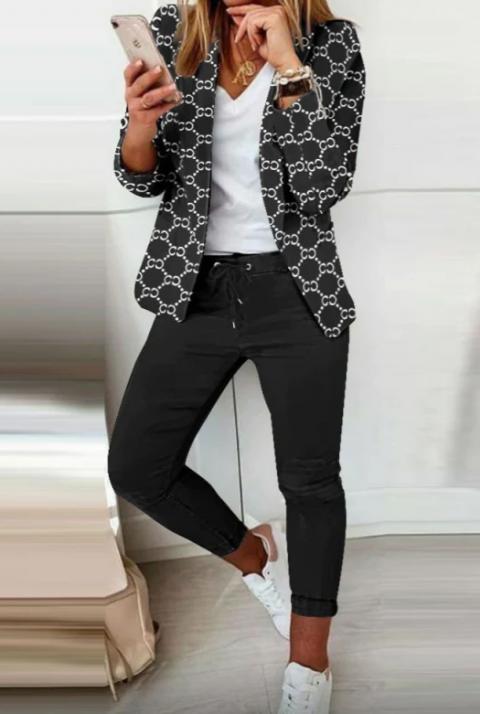 Trouser set with elegant blazer with print Estrena, black/white