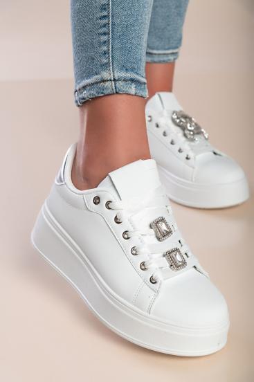 Fashion sneakers with decorative details, white/silver