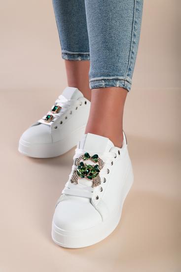 Fashion sneakers with decorative details, white/green