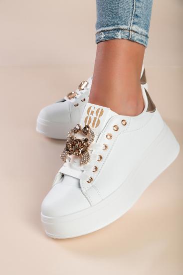 Fashion sneakers with decorative details, white/gold.
