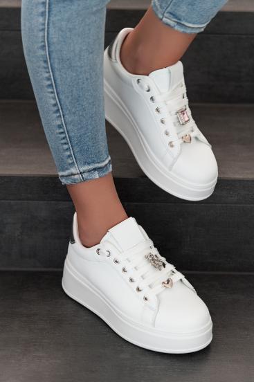 Fashion sneakers with decorative details, white/silver