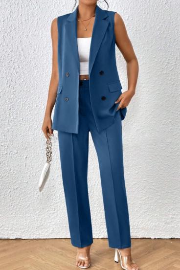 Elegant sleeveless blazer and pants set, blue