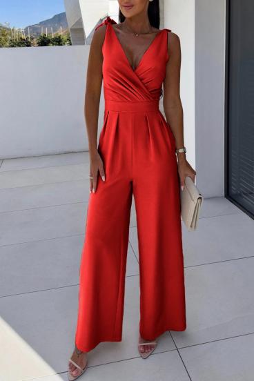 Elegant sleeveless jumpsuit, red