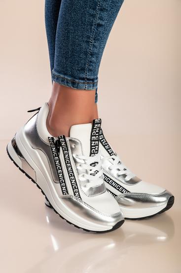 Fashion sneakers with inscriptions, silver