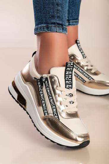 Fashion sneakers with inscriptions, gold