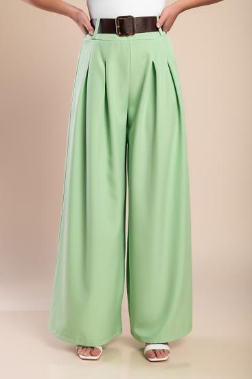 Elegant long pants with belt, light green
