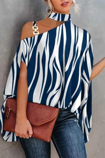 Elegant loose blouse with print, dark blue/white