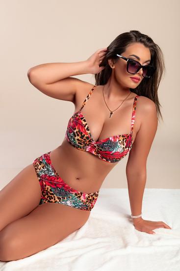 Two-piece swimsuit with print, fuchsia