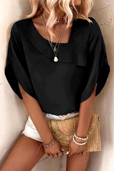 Elegant loose blouse with asymmetrical neckline, black