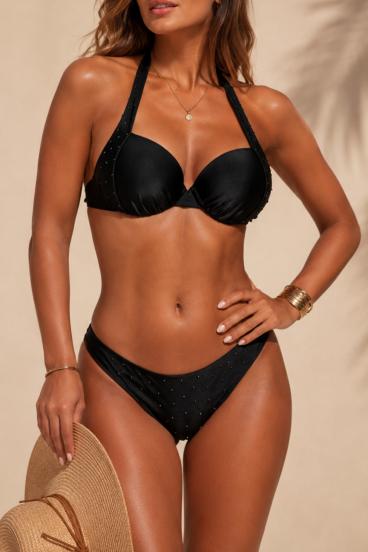 Two-piece swimsuit with rhinestones, black