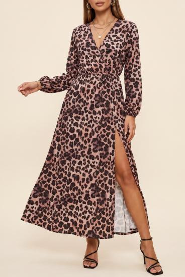 Long dress with leopard print, beige