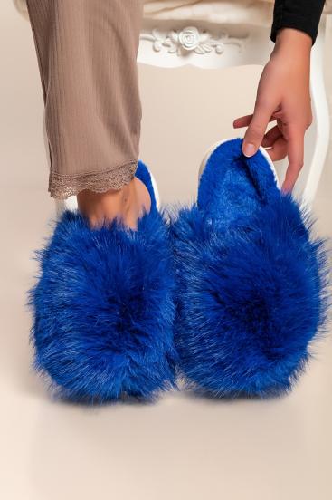 Faux fur slippers, blue