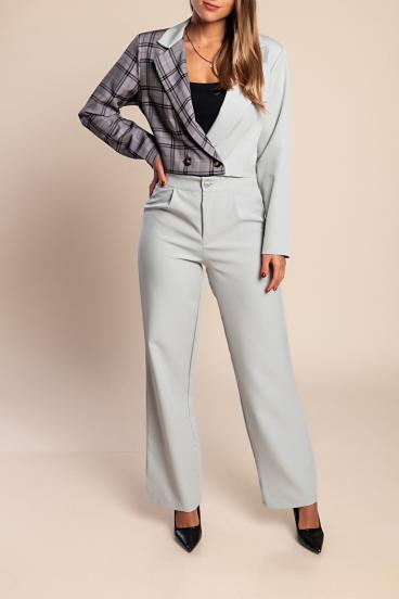 Elegant checkered blazer and trousers set, grey