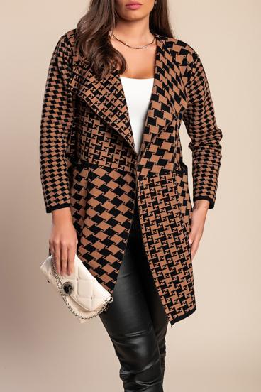 Soft cardigan with checkered print, brown