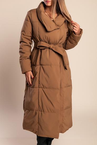 Long quilted winter jacket, camel