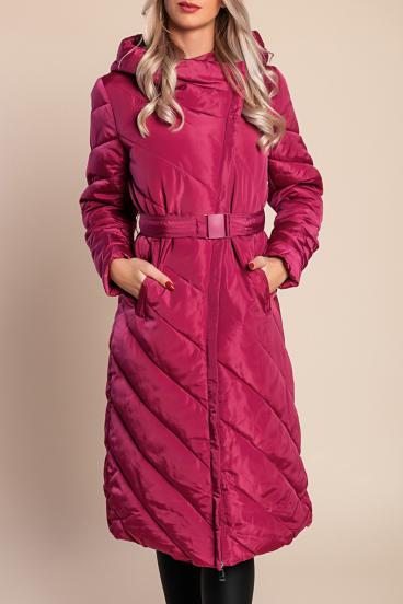 Long quilted winter jacket, fuchsia