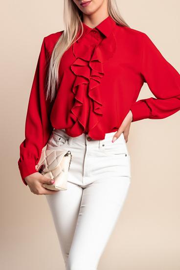 Elegant ruffled shirt, burgundy