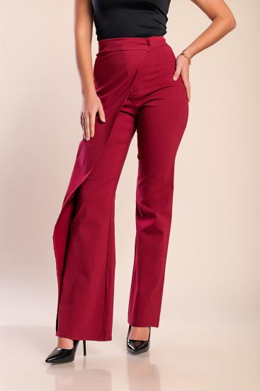 Elegant trousers with ruffle, burgundy