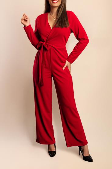 Elegant long sleeve jumpsuit, burgundy