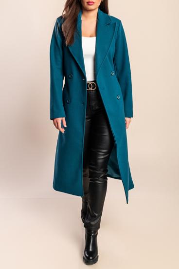 Elegant long coat with buttons, petrol