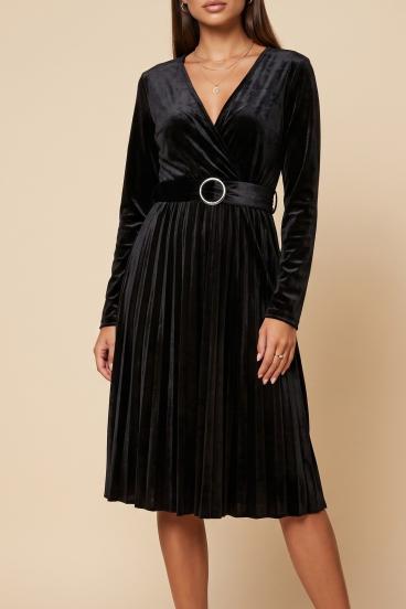 Faux velvet midi dress, black