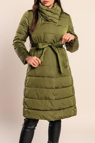 Long padded jacket, olive green
