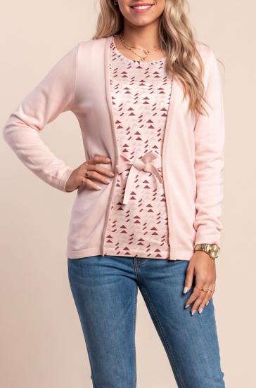 Plus size sweater with decorative bow, light pink
