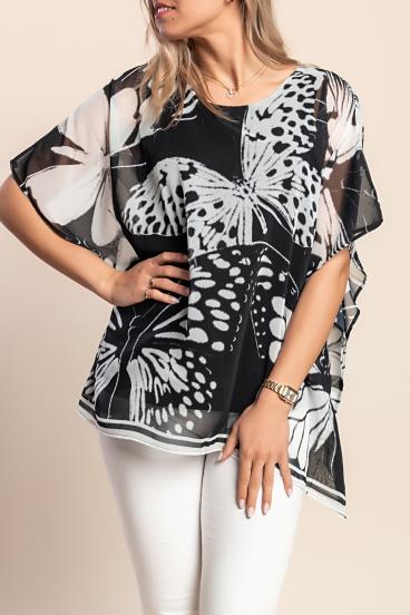 Butterfly print blouse, black