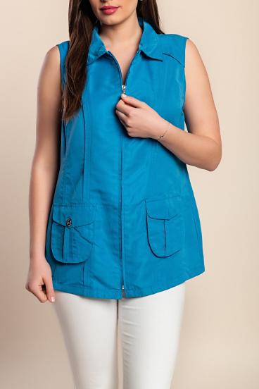 Plus size vest with zipper, blue