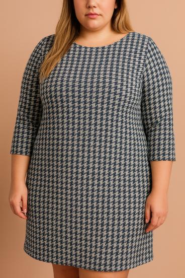 Plus size midi dress with pepita print, dark blue
