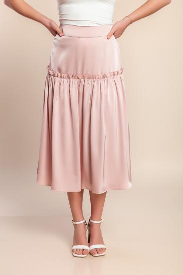 Midi skirt with ruffles, light pink