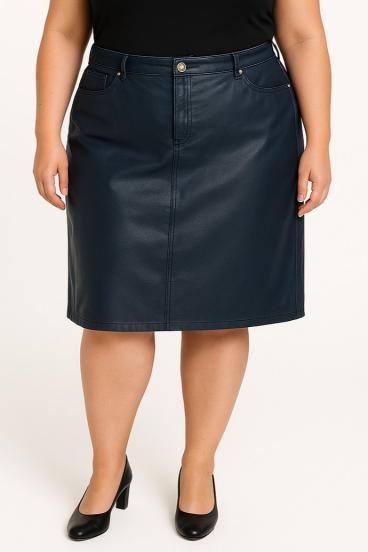 Plus size leather mini skirt, dark blue