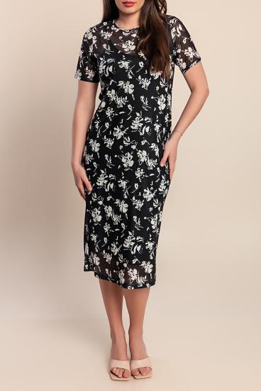 Elegant midi dress with print, black