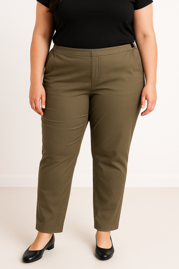 Plus size cotton pants, olive