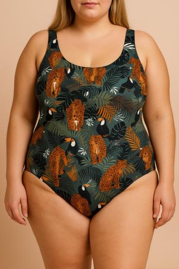 Plus size printed swimsuit, green