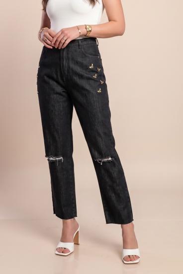 7/8 jeans with slits, black