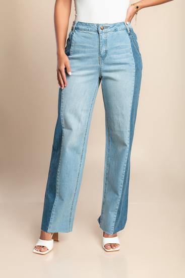 High-waisted straight jeans, light blue