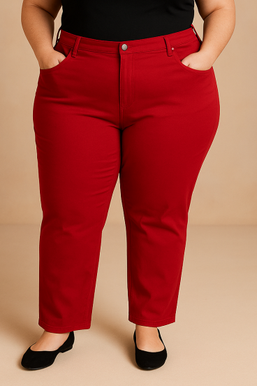 Plus size cotton pants, burgundy