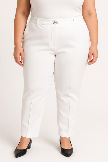 Plus size elegant pants, white