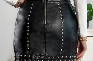 Faux leather mini skirt with rivets Papiola, black