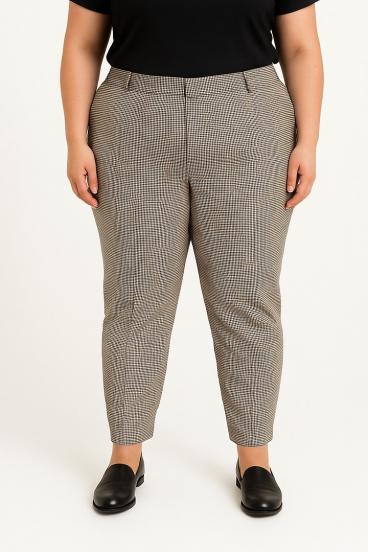 Plus size pants with checkered print, brown