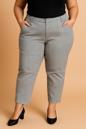 Plus size cotton pants with print, white and black