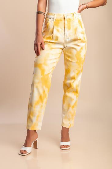 High-waisted cotton pants, yellow