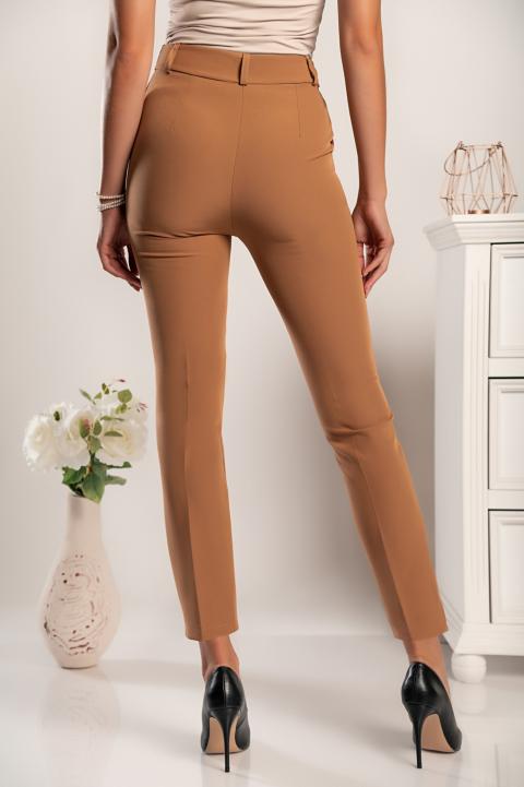 Elegant high-waist long pants Amposta, camel color