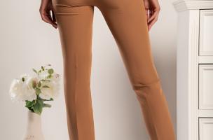 Elegant high-waist long pants Amposta, camel color