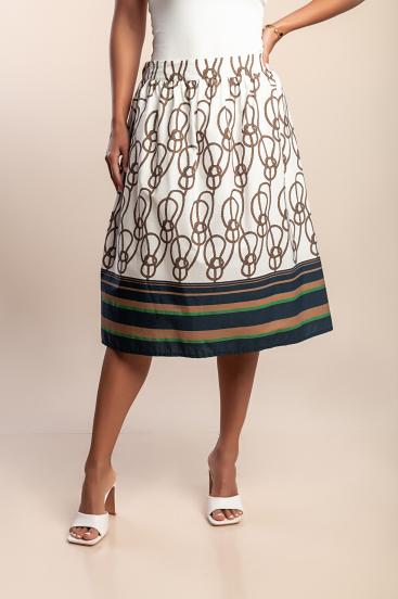 Cotton midi skirt with print, white