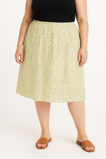 Plus size skirt with floral print, light green