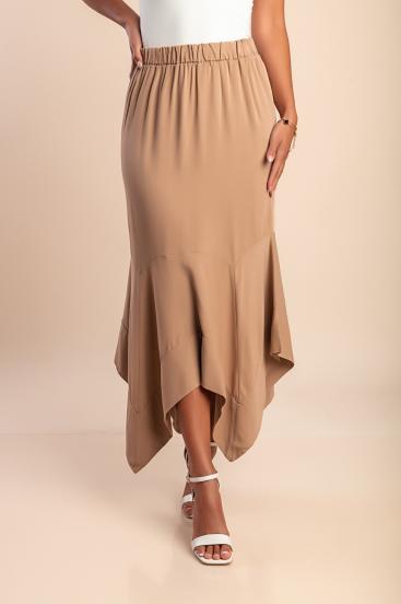 Long skirt with asymmetrical length, camel